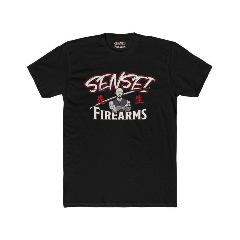 Black T-shirt with "Sensei Firearms" design.