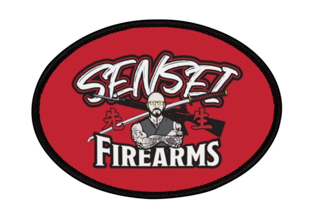 Red patch with "Sensei Firearms" logo design.
