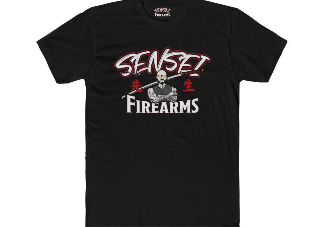 Black T-shirt with "Sensei Firearms" design.