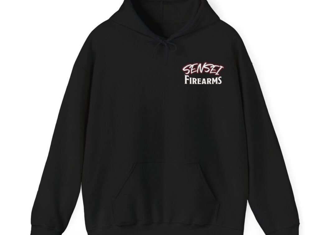 Black hoodie with "Sensei Firearms" logo.